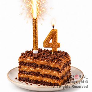 SET BENGALA Y VELA NUMERAL NUMERO 4 CON GIBRE ORO